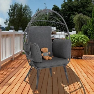 Runesay Egg Chair Wicker Lawn Chair Outdoor Oversized Large Lounger with Stand - Picture 1 of 12