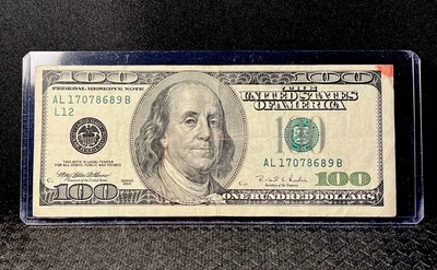 1996 $100 One Hundred Dollar Bill, Federal Reserve Note / Serial # AL17078689 B - Image 1 of 4