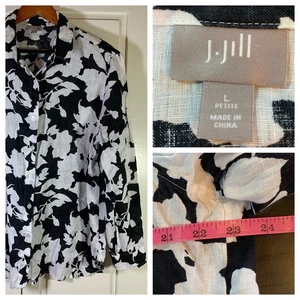 J.Jill Floral Leinen Button Down Hemd Langarm L Petite Kirche Büro Sommer - Bild 1 von 12