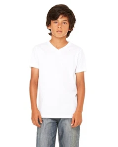 3005Y Canvas Youth Jersey Short-Sleeve V-Neck T-Shirt White S - Picture 1 of 3