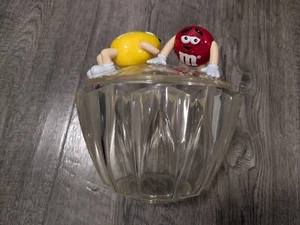 Vintage M&M's Hard Plastic Candy Dish Bowl With Lid RED & YELLOW Guys 6” - Picture 1 of 5