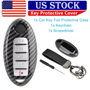 Carbon Fiber Remote Key Fob Cover For Nissan Altima Maxima Keychain Case Holder. - Foto 1 di 12