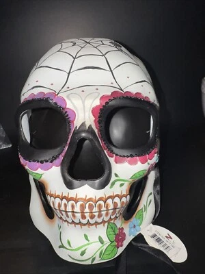 Day of the Dead Full Face White Skull Halloween Masquerade Mask with Heart - Image 1 of 4