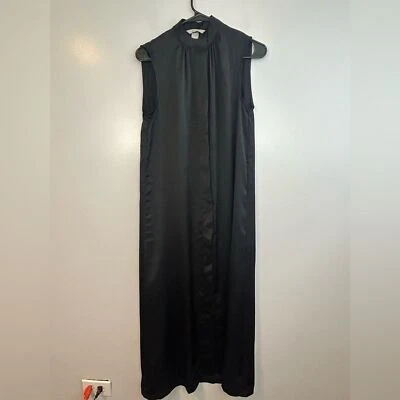 NWT H&M Black High Neck Hidden Button Short Sleeve Satin Maxi Shift Dress Sz XS - Image 1 of 4