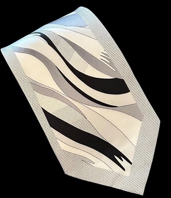 Corbata de seda Versailles by Piattelli vintage nueva con etiquetas plateada negra blanca abstracta 4" de ancho Foto 1 de 4