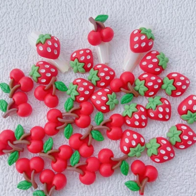 Arte en uñas fruta roja fresa cereza respaldo plano resina encanto decoración 5 piezas NS31 Foto 1 de 4