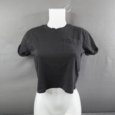 Camiseta Dividida Mujer Pequeña Negra Bebé Camiseta Informal Básica Mínima Salón Diario Foto 1 de 4