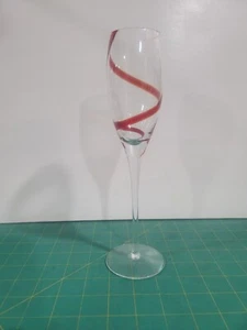 PIER 1 RED SWIRLINE FLUTED CHAMPAGNE GLASS FLUTE 10" PERFECT- CLEAN- EXCELLENT - Picture 1 of 5