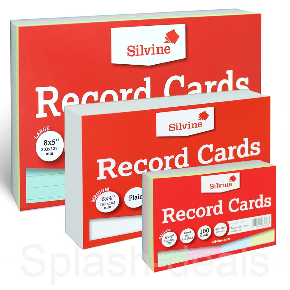 Silvine Revision Index Flash Record Cards - Plain Ruled Colours - Packs of 100 - Image 1 of 1