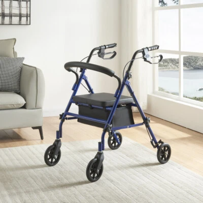 Lightweight Foldable Aluminium Rollator Walking Frame Wheeled Walker Padded Seat