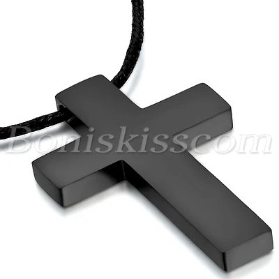 Men's Classical Black Tone Stainless Steel Christ Cross Pendant Necklace Chain - Image 1 of 4