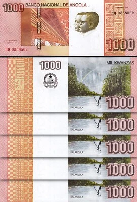 Angola 1000 Kwanzas 2012, UNC, 5 Pcs LOT, Consecutive, P-156a, Prefix HQ - Image 1 of 4