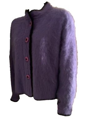 NUEVO Venesha Invierno Suéter Botón Delantero Alta Calidad Angora Morado Negro Talla S Foto 1 de 4