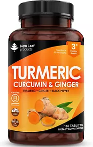 Turmeric Tablets with Black Pepper & Ginger - Curcumin - 180 Turmeric and Black - Picture 1 of 2