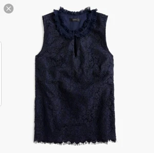 $78 J.Crew Lace Ruffle neck Top Blouse Lined NAVY DARK BLUE XXS NWT - Picture 1 of 6
