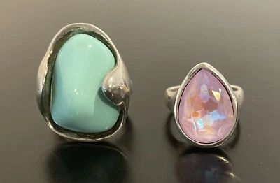 Juego de (2) anillos llamativos UNO DE 50 talla 7 cristal rosa turquesa Foto 1 de 4