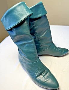 LifeStride 80's Green Vintage Leather Boots Womens 8 M Pirate Slouch Renaissance - Picture 1 of 18