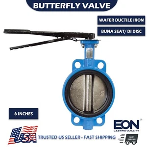 6" Wafer Butterfly Valve 200PSI DuctileIron Body BUNA Seat Nickel Plated DI Disc - Picture 1 of 2