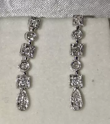 14k Solid White Gold Natural Diamond earring Dangling 0.40 ct April Birthstone - Image 1 of 4