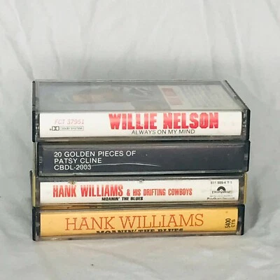 Lot of 4 Country Music Cassette Tapes Patsy Cline Hank Williams Willie Nelson Foto 1 de 4