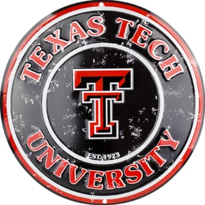 TEXAS TECH UNIVERSITY RED RAIDERS EMBOSSED METAL NOVELTY ROUND SIGN - Picture 1 of 1
