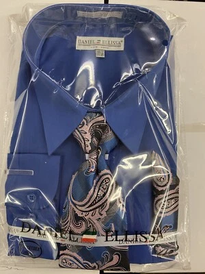 Daniel Ellissa DS3001 Royal Blue Convertible cuff Men’s Dress Shirt - Image 1 of 4