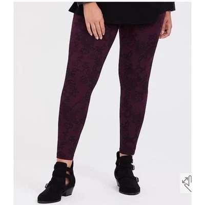 Legging de longitud completa con estampado de encaje premium morado Torrid 00 Foto 1 de 4