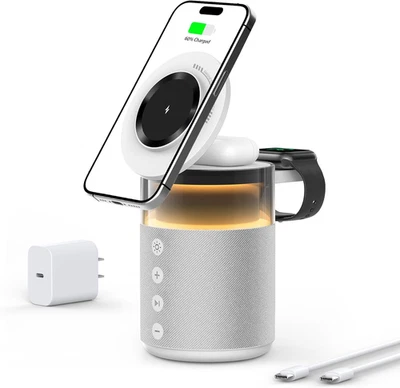 Estación de Carga Inalámbrica 5 en 1 con Altavoz Bluetooth,Cargador Magnético con Ni Foto 1 de 4
