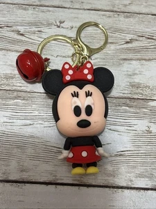 Minnie Mouse Keychain Red Bell Rubber Gold Metal Hardware Disney - Picture 1 of 5