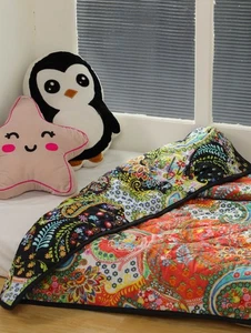 Copriletto Trapuntato Boho Floreale Reversibile Multicolore Cotone Copriletto Decorazione Letto - Foto 1 di 10