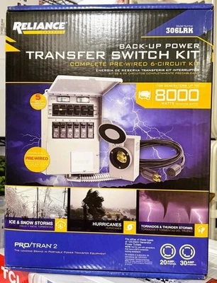 Kit de interruptor de transferencia manual Reliance Back-Up Power 30 amperios ProTran 2 306LRK Foto 1 de 4