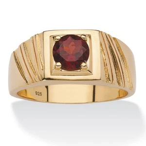 Men's 1.40 TCW Round Genuine Red Garnet 14k Gold-plated Sterling Silver Ring - Picture 1 of 5