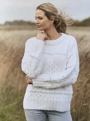 Knitting Pattern White Cotton Jumper In Four Seasons Rowan Yarn - Image 1 of 3