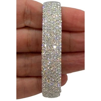 Diamond Bangle Bracelet 18k White Gold 280 Diamonds 8.4tcw Pave Cuff Dome 12mm - Image 1 of 4