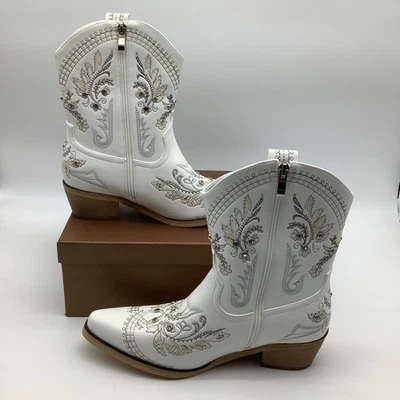 Krypthixor Embroidered Rhinestone Ankle Cowboy Boots Western Womens Size 8.5 New - Image 1 of 4