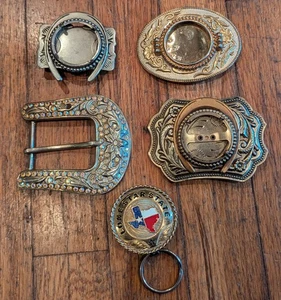 Lotto di 5 fibbie per cintura vintage Dunlap metalli tono oro argento fibbie per cintura!!!!! - Foto 1 di 9