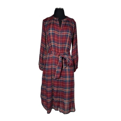 Pendleton Button-Front Plaid Midi Shirt Dress Belted Wool Blend Western Size SP - Image 1 of 4
