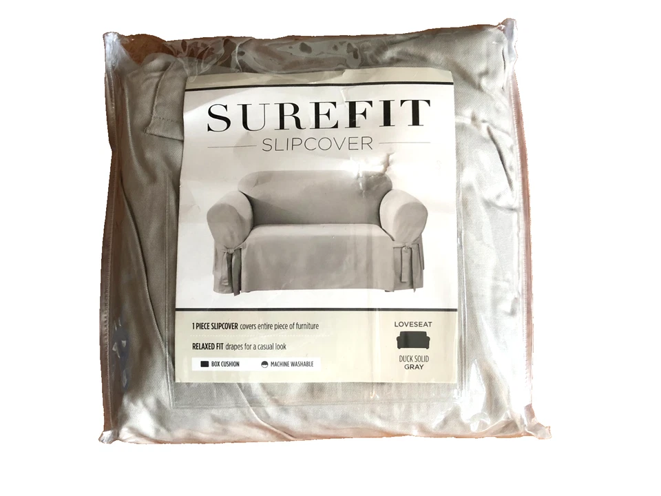 Surefit Slipcover for Loveseat Couch Heavyweight Cotton Canvas Gray Relaxed Fit - Image 1 of 2