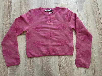 NUEVO CON ETIQUETAS ZARA Rosa Floral Semi Transparente Recortado Suéter Viscosa Brillante Pullover Talla S Foto 1 de 4