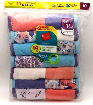 Hanes Girls 14pk Tagless Bikini style underware 100% Cotton Size 10, - Image 1 of 4