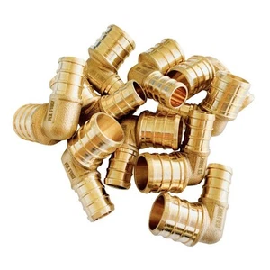 (Pack of 10) 3/4" Pex X 1/2" Pex Reducing Elbow Brass Crimp Fittings, ASTM F1807 - Imagen 1 de 9