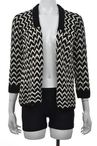 525 America Damen Pullover Größe S Schwarz Elfenbein Chevron Cardigan 3/4 Arm Baumwolle - Bild 1 von 5