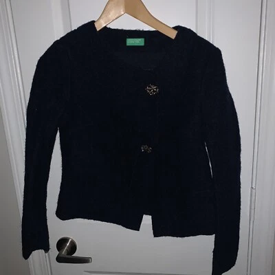 Cárdigan corto suéter United Colors of Benetton azul marino mezcla de lana 2 botones 6 Foto 1 de 4