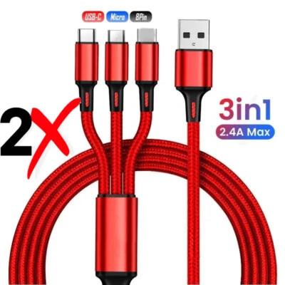 3 in 1 Fast USB Charging Cable Universal Multi Function Cell Phone Charger Cord - Image 1 of 4