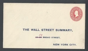 1899 U362 2c Carmine On White Mint Entire W/Preprinted Address For Wall Street-- - Picture 1 of 1