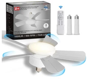 Ceiling Socket Fan 17" Remote Control Light w/Dimmable Light Lamp + 2 Extender - Picture 1 of 11