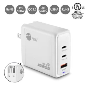 Cargador combinado SIIG AC-PW1Z11-S1 100W GaN PD 2C1A 2x USB-C + 1x USB-A al por menor - Imagen 1 de 5