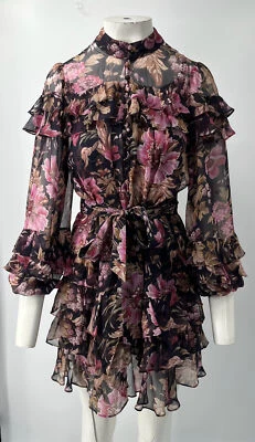 Zimmermann Black Lucky Tiered Frill Belted Mini Dress sz 2 - Image 1 of 4