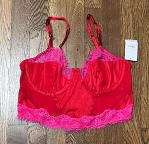 Auden Women's Size Medium Unlined Long Line Underwire Bralette Red - Picture 1 of 6