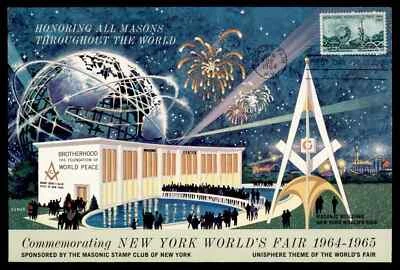 1244 1964 NY World's Fair Masonic Stamp Club Cachet 6x9" First Day Cover Foto 1 de 2